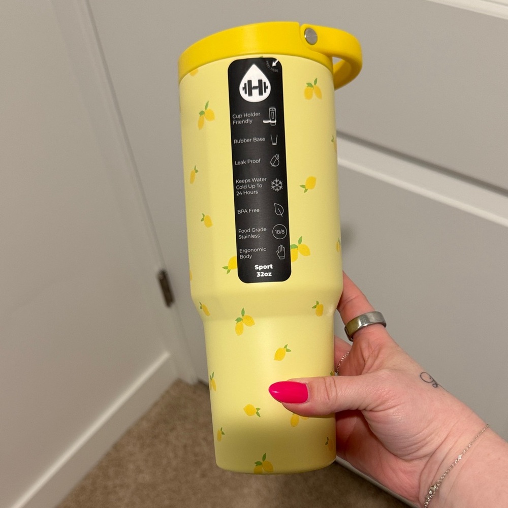 HydroJug Yellow Lemon Pattern Travel Tumbler